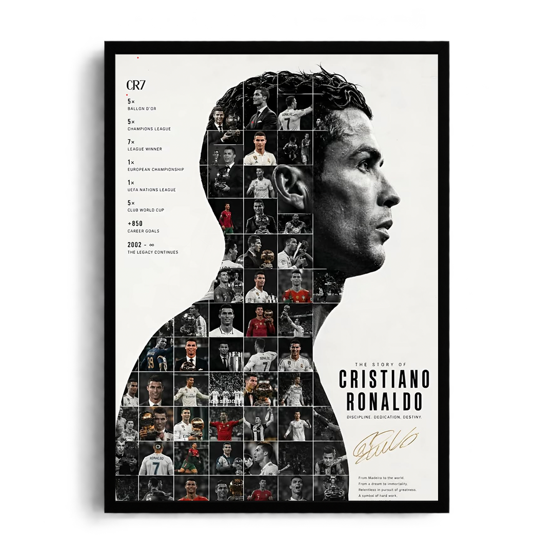 Cristiano Ronaldo 'The Story of CRISTIANO RONALDO' Photo Collage Silhouette Framed Graphic Art Poster