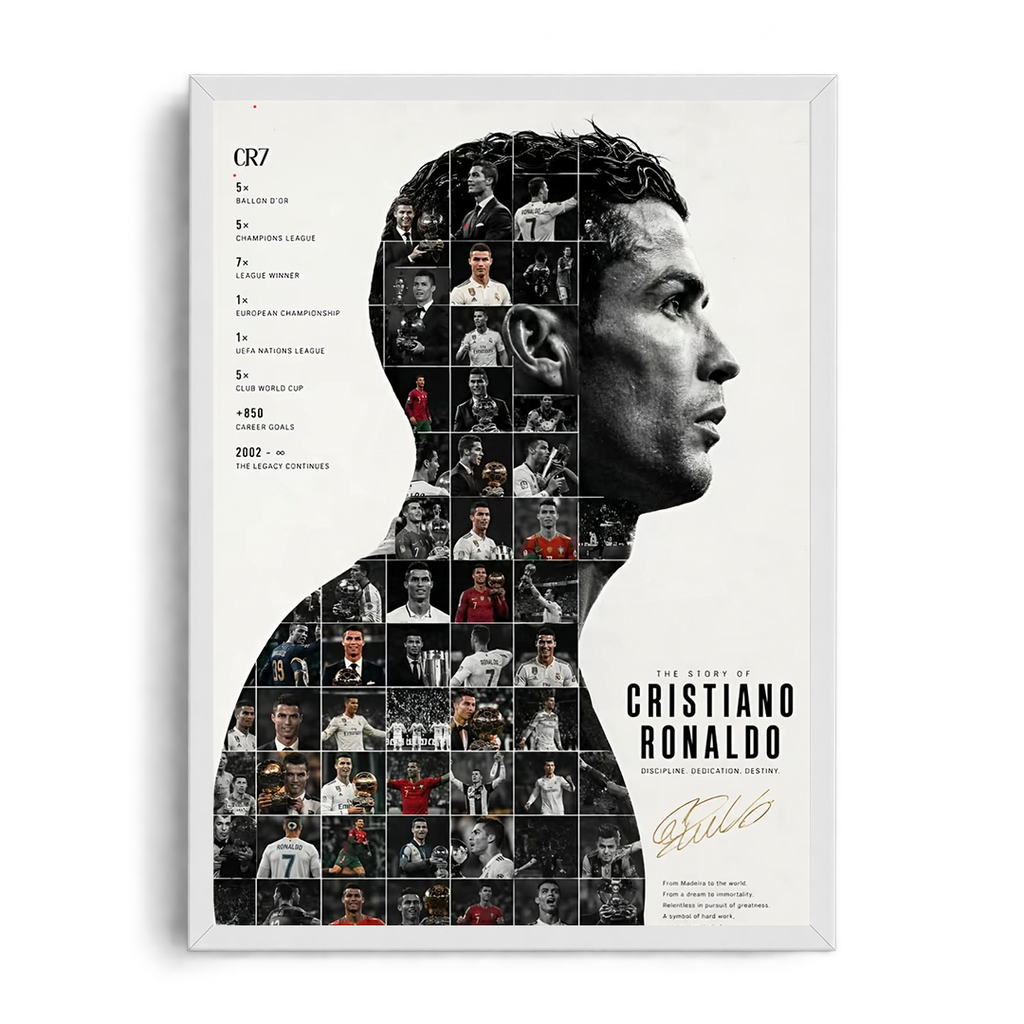 Cristiano Ronaldo 'The Story of CRISTIANO RONALDO' Photo Collage Silhouette Framed Graphic Art Poster
