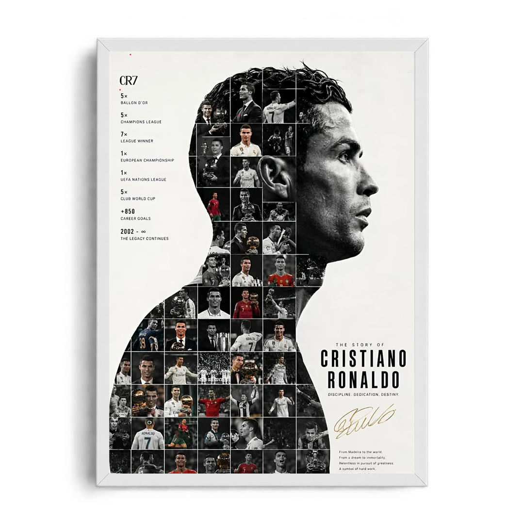 Cristiano Ronaldo 'The Story of CRISTIANO RONALDO' Photo Collage Silhouette Framed Graphic Art Poster