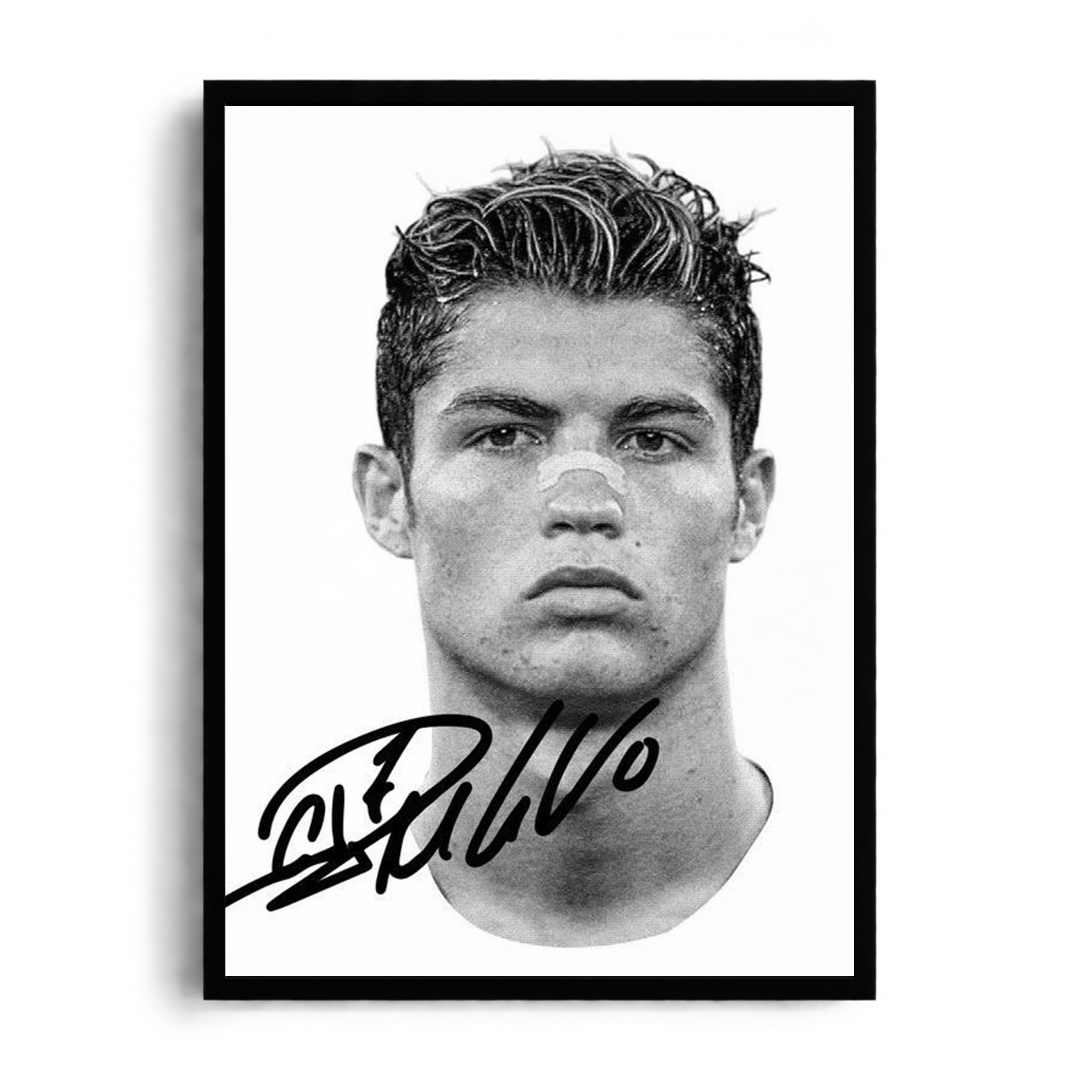Cristiano Ronaldo 'Raw Intensity' Minimalist Black & White Autographed Portrait Framed Graphic Art Poster