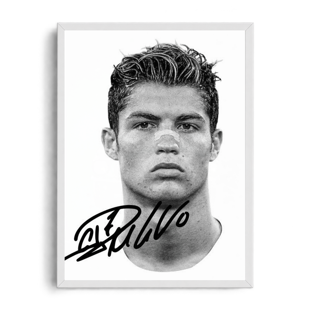 Cristiano Ronaldo 'Raw Intensity' Minimalist Black & White Autographed Portrait Framed Graphic Art Poster