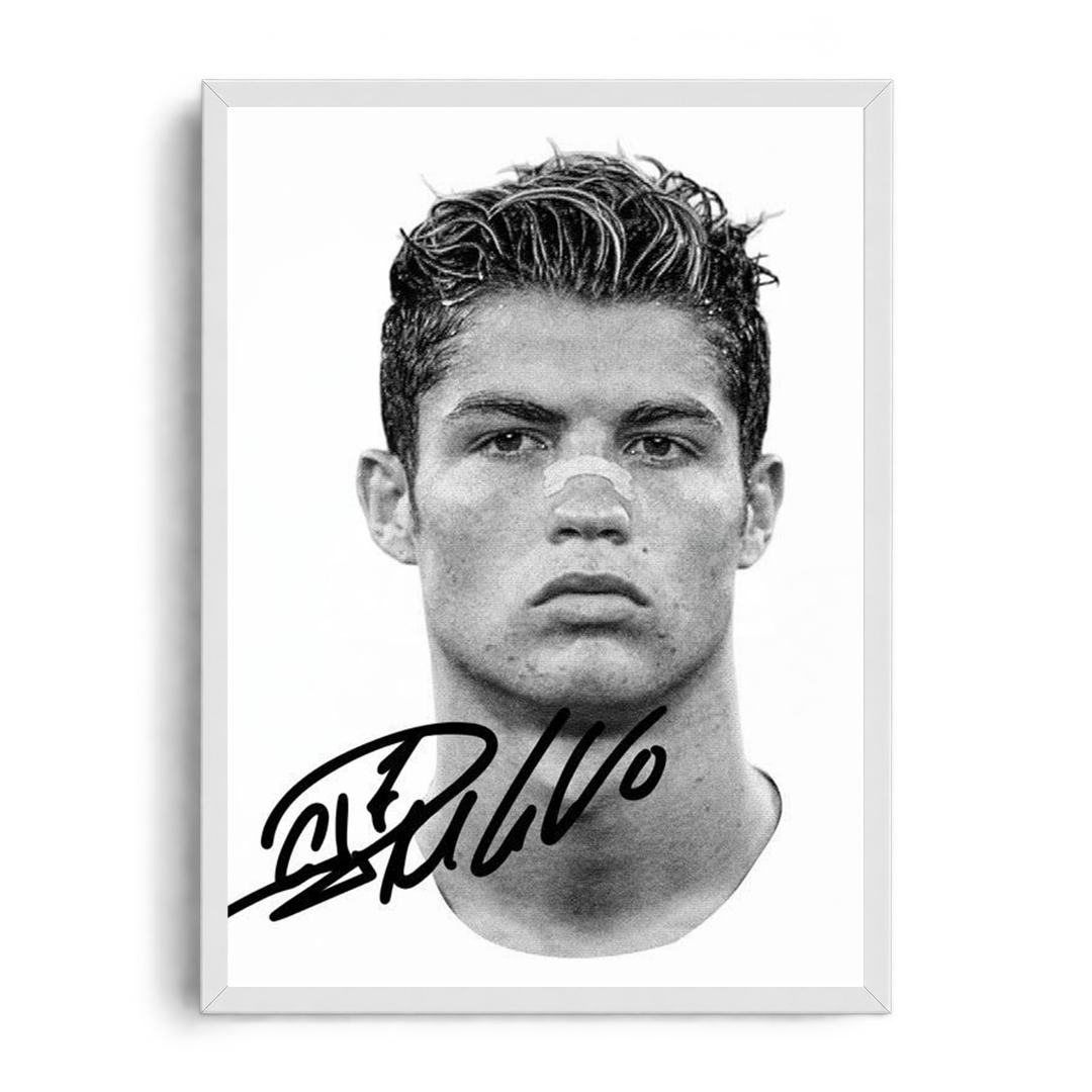 Cristiano Ronaldo 'Raw Intensity' Minimalist Black & White Autographed Portrait Framed Graphic Art Poster