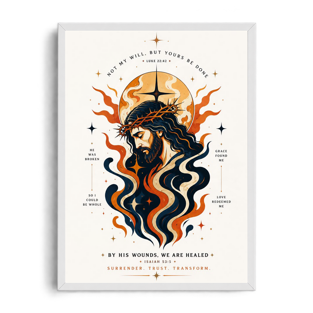 BY HIS WOUNDS, WE ARE HEALED" Sacred Illustrative Framed Graphic Art Poster