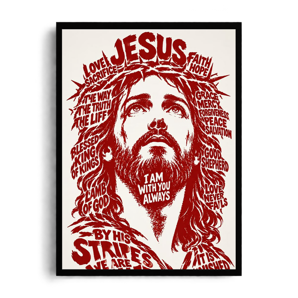 JESUS - WORD ART" Sacred Typography Framed Graphic Art Poster