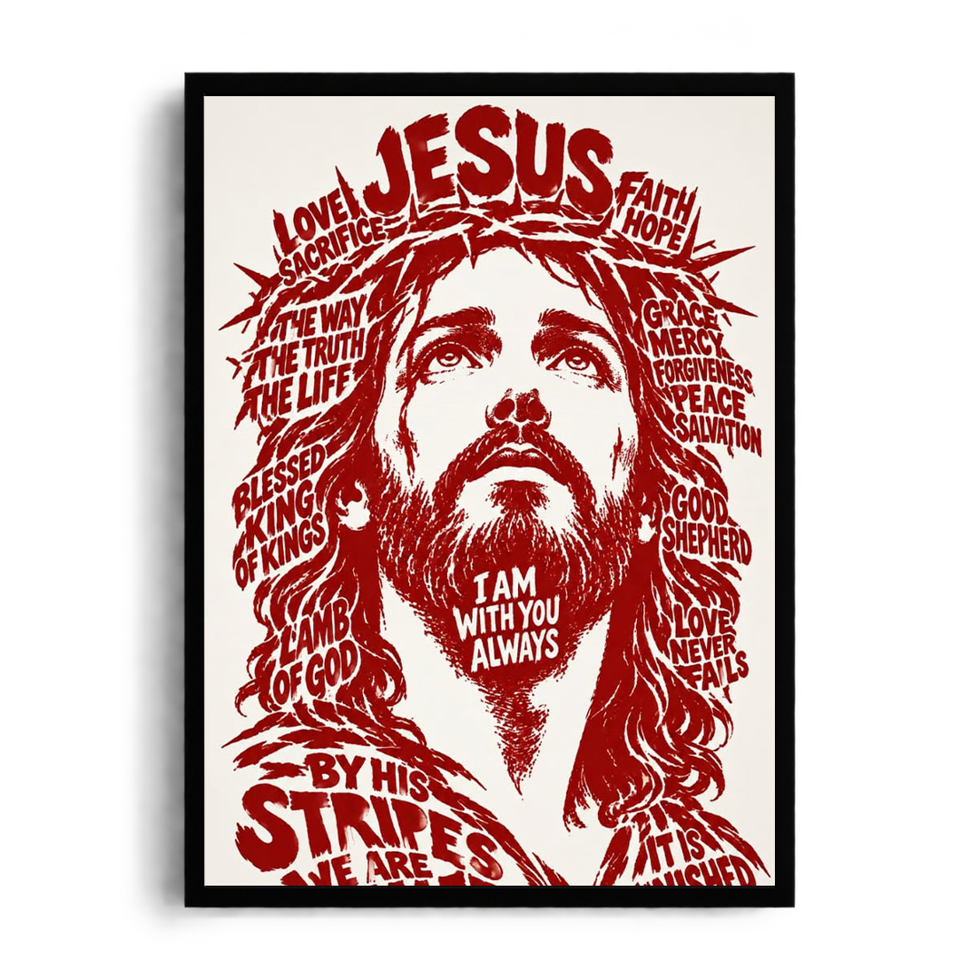 JESUS - WORD ART" Sacred Typography Framed Graphic Art Poster