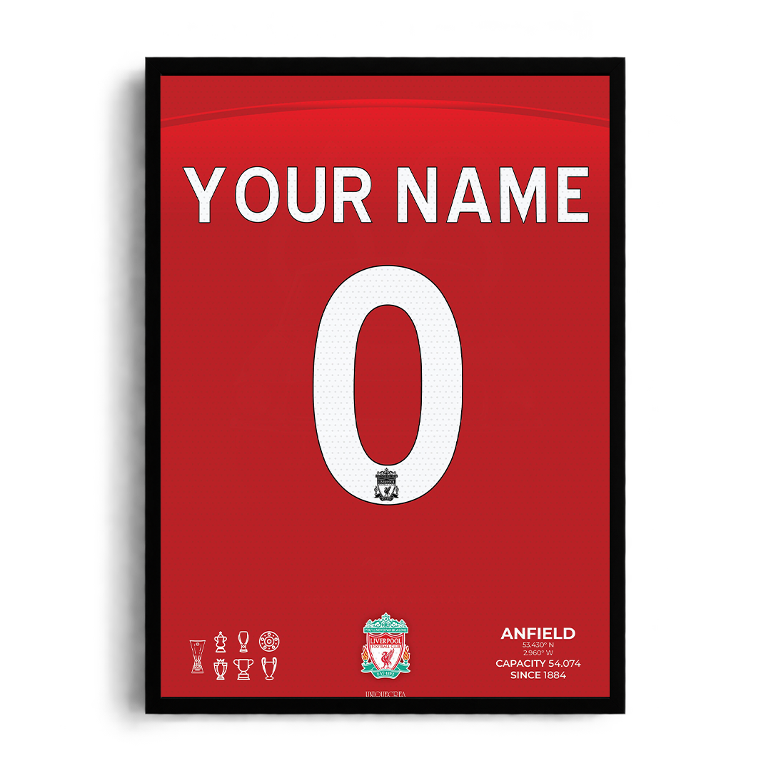 Liverpool FC 'Your Name & Number' Custom Kit Framed Graphic Art Poster