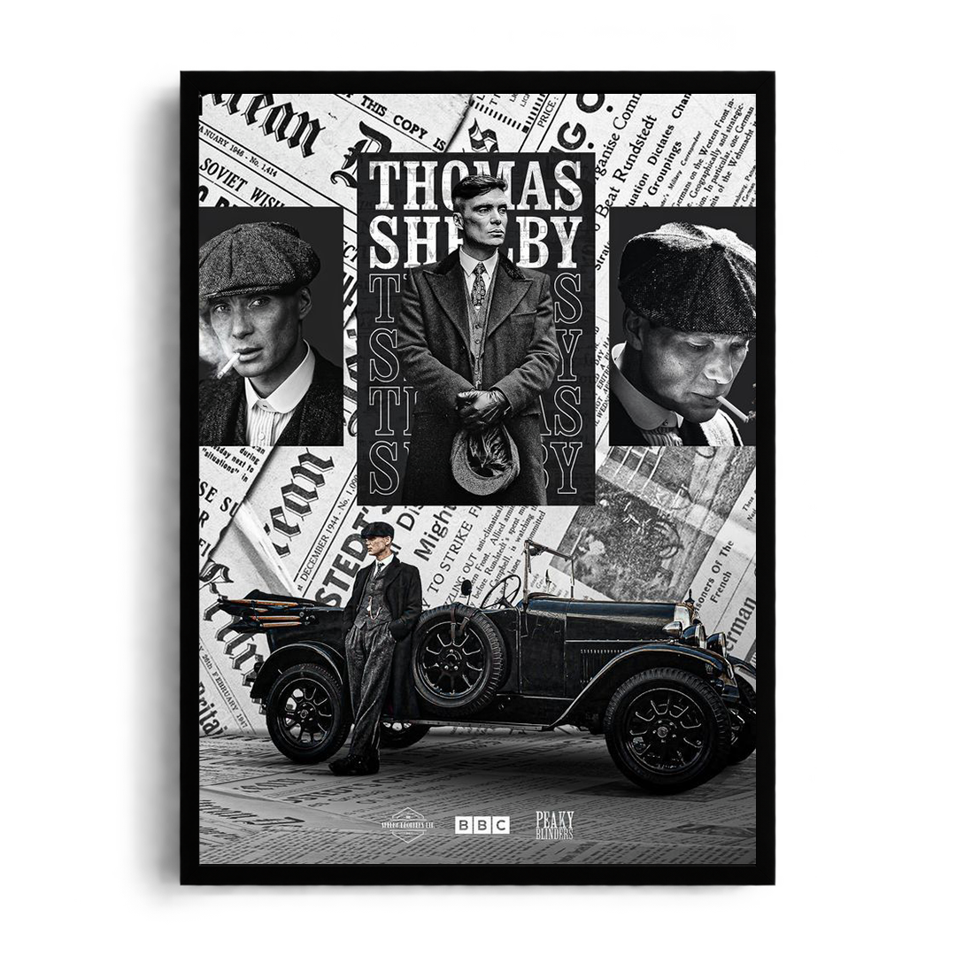 THOMAS SHELBY" Vintage Newspaper Collage Framed Graphic Art Poster