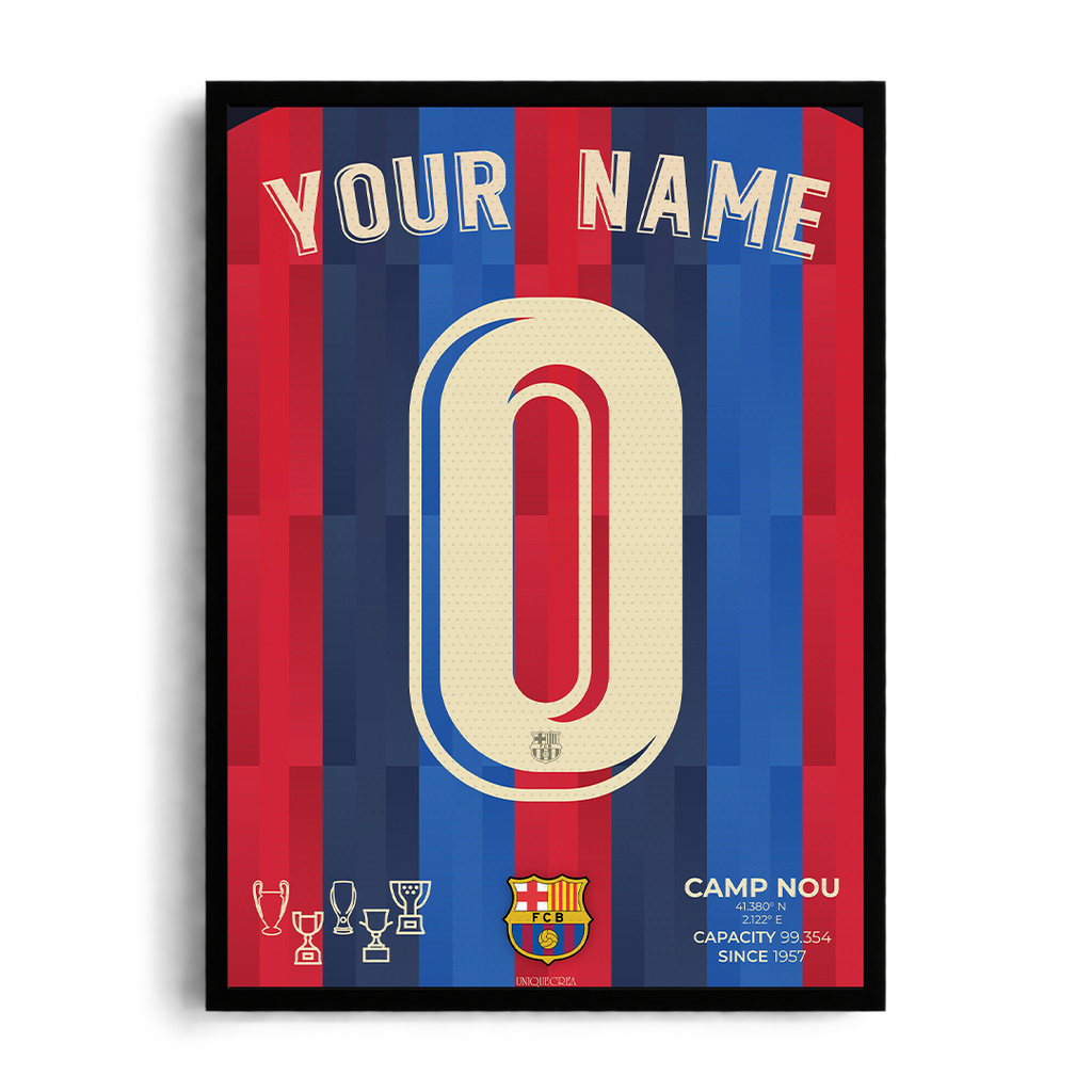 FC Barcelona 'Your Name & Number' Custom Kit Framed Graphic Art Poster