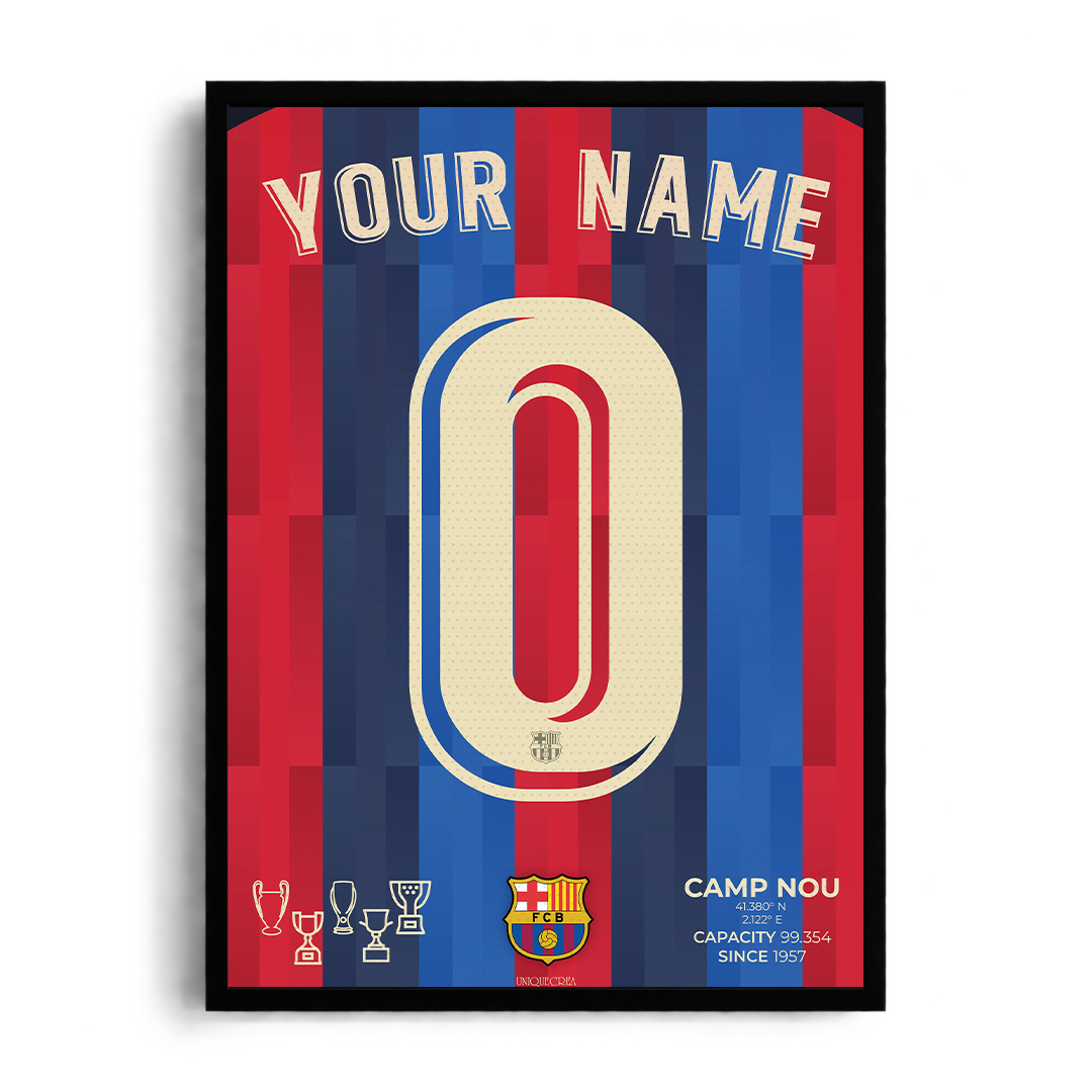 FC Barcelona 'Your Name & Number' Custom Kit Framed Graphic Art Poster