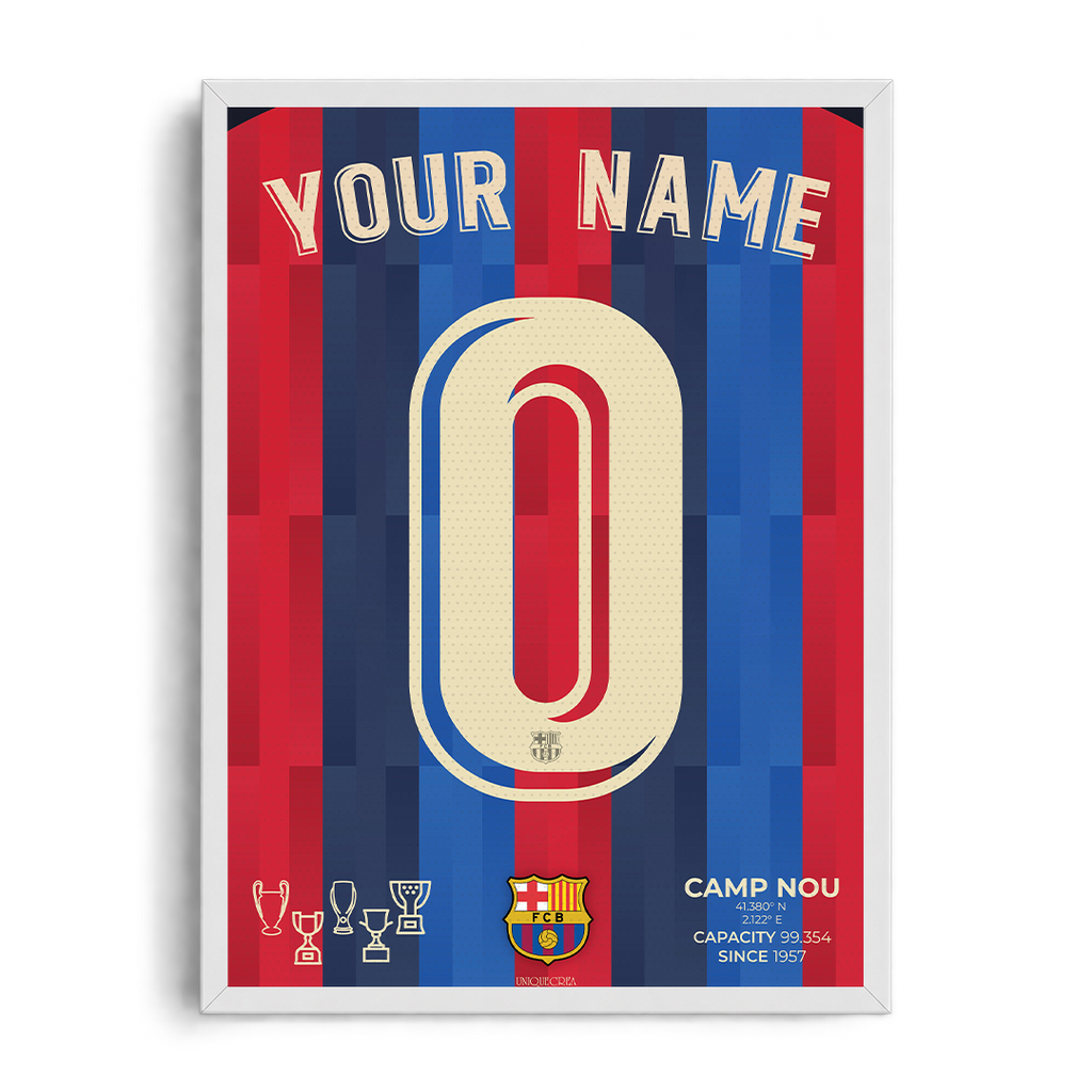FC Barcelona 'Your Name & Number' Custom Kit Framed Graphic Art Poster