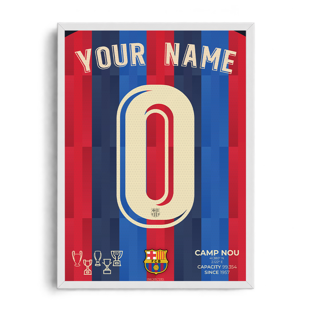 FC Barcelona 'Your Name & Number' Custom Kit Framed Graphic Art Poster