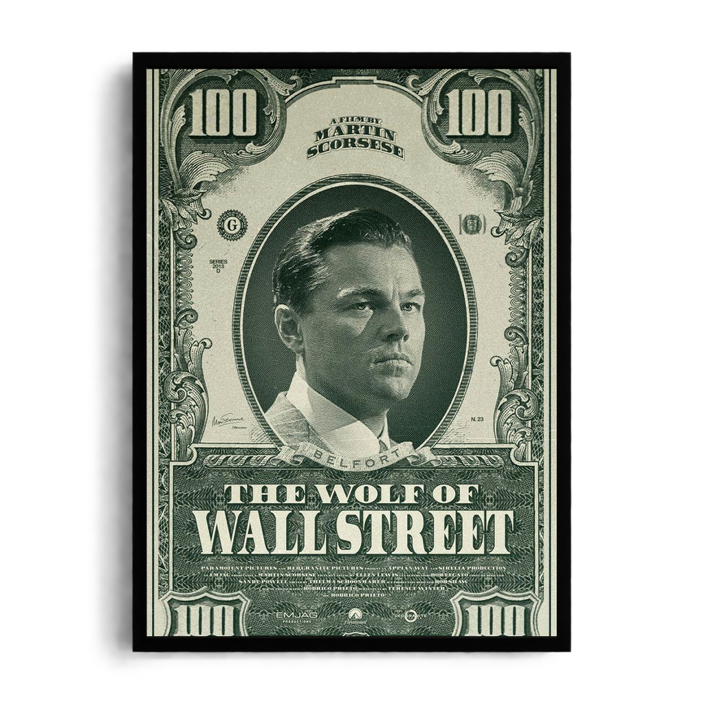 THE WOLF OF WALL STREET" Vintage Banknote Framed Graphic Art Poster