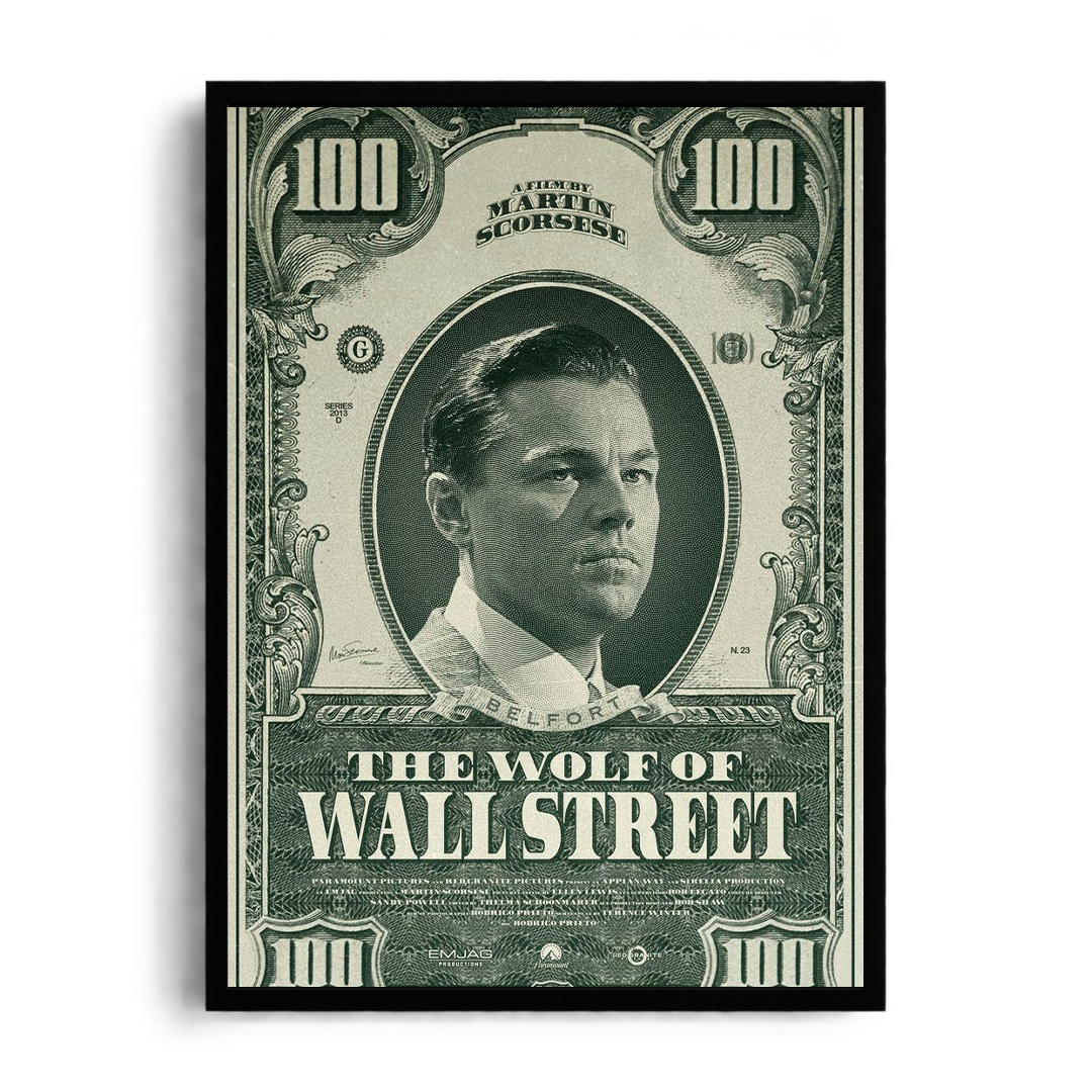 THE WOLF OF WALL STREET" Vintage Banknote Framed Graphic Art Poster