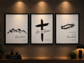 FAITH & RESURRECTION" Minimalist Scripture Framed Art Poster Set (Triptych)