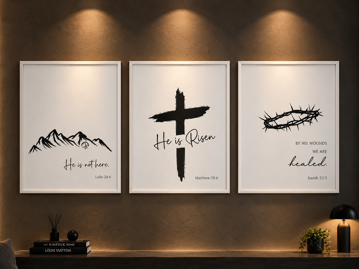 FAITH & RESURRECTION" Minimalist Scripture Framed Art Poster Set (Triptych)