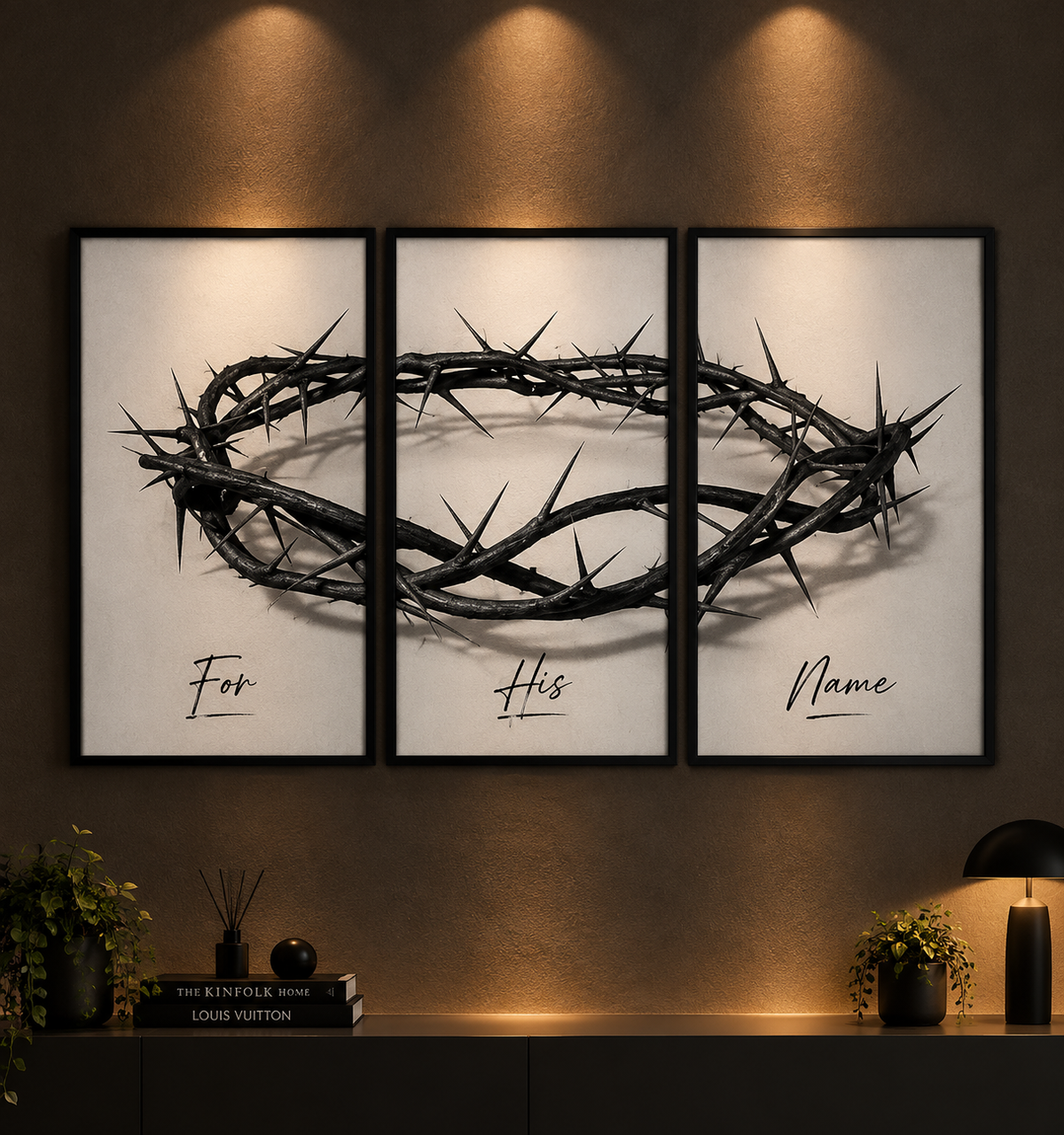 "FOR HIS NAME" Cinematic Sacred Crown Framed Art Poster Set (Triptych)