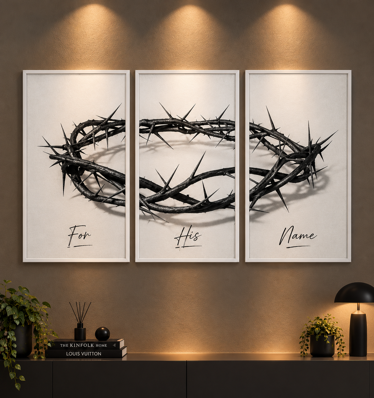 "FOR HIS NAME" Cinematic Sacred Crown Framed Art Poster Set (Triptych)