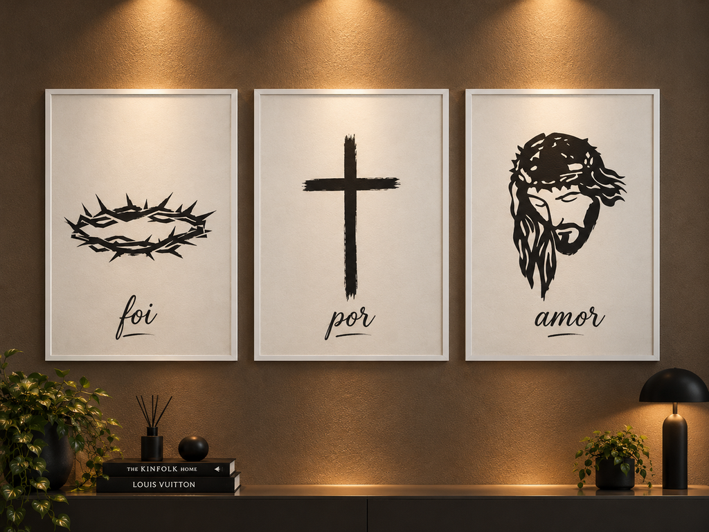 FOI POR AMOR" Minimalist Sacred Framed Art Poster Set (Triptych)