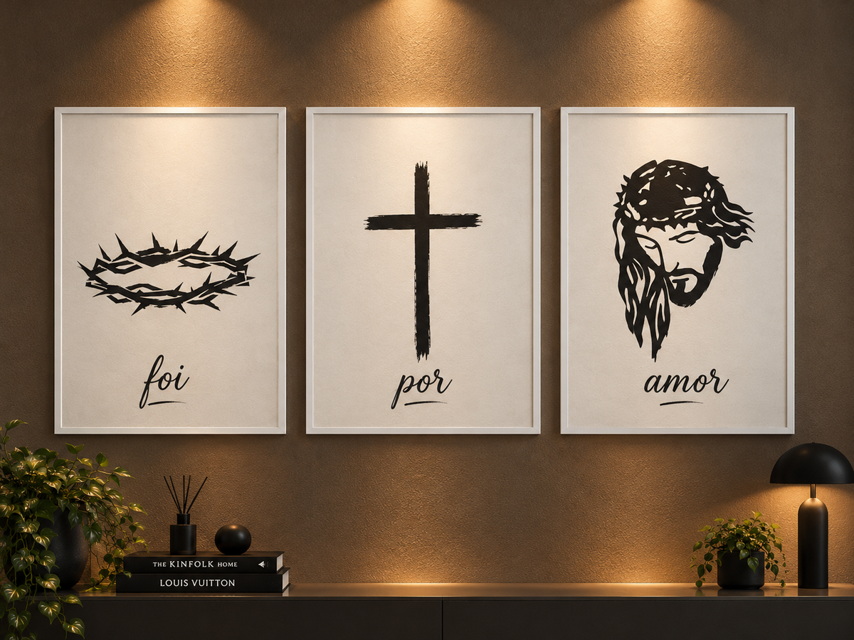 FOI POR AMOR" Minimalist Sacred Framed Art Poster Set (Triptych)
