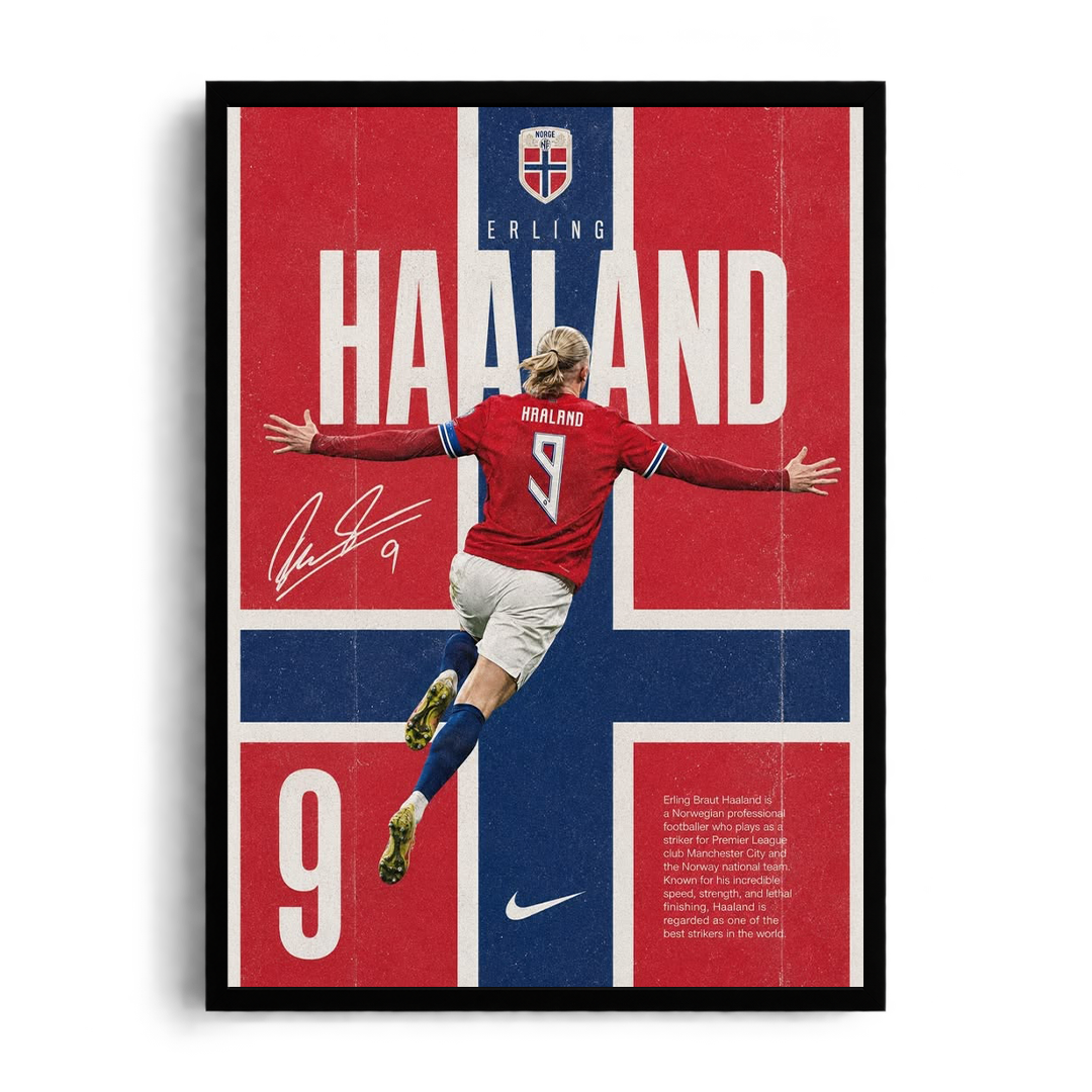 Erling Haaland Norway Flag Retro Edition Framed Art