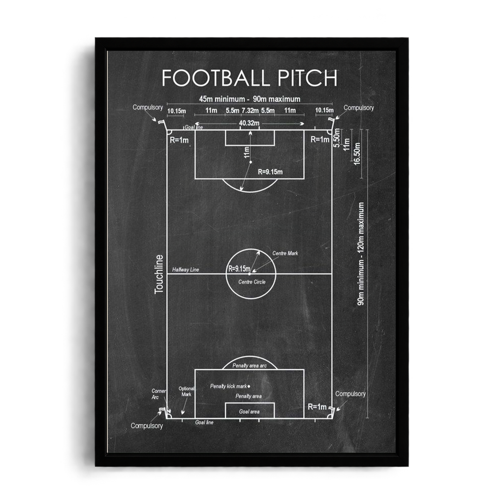 Football Pitch Blueprint & Technical Layout Framed Art Print