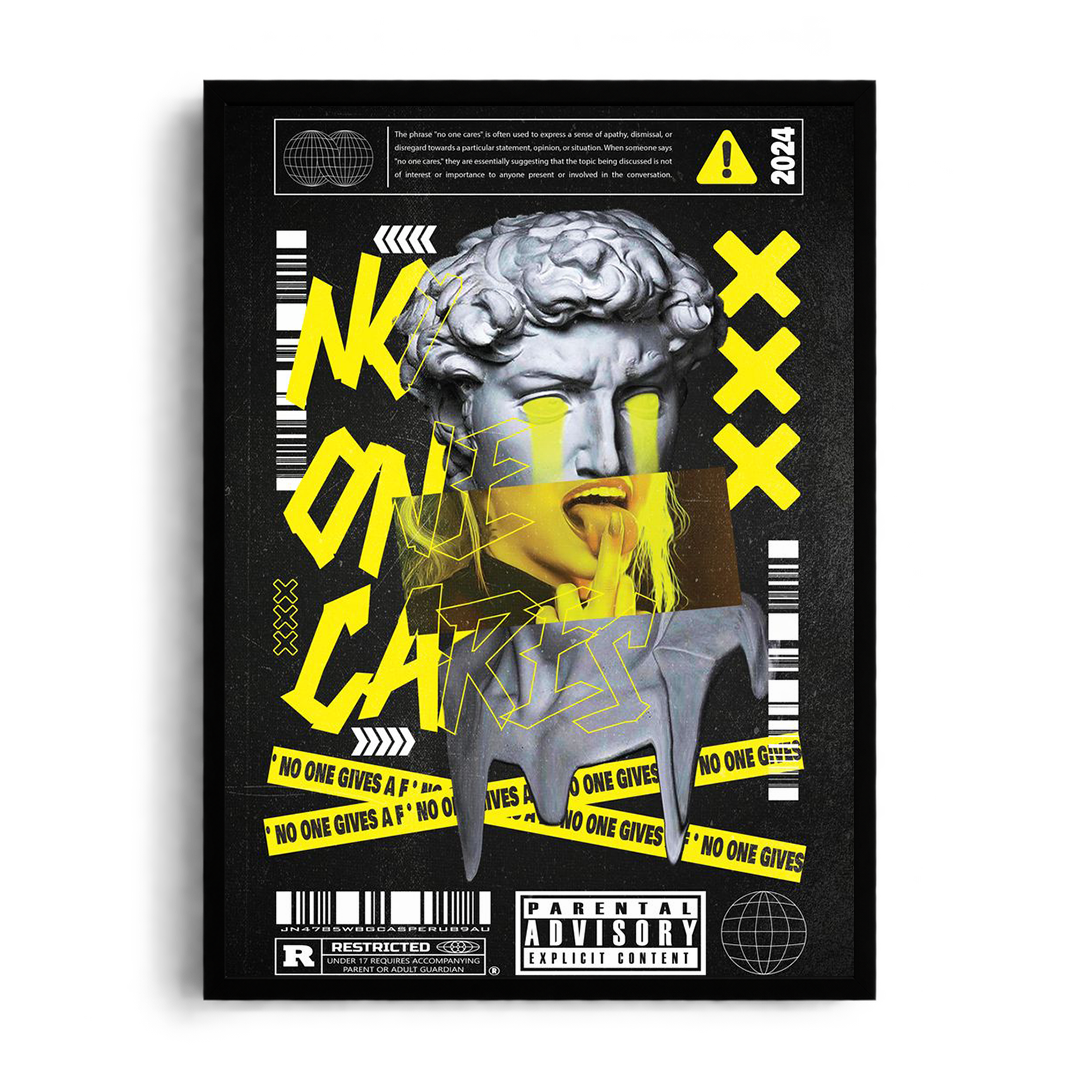 No One Cares - Classical Sculpture Cyberpunk" Modern Graphic Art Poster