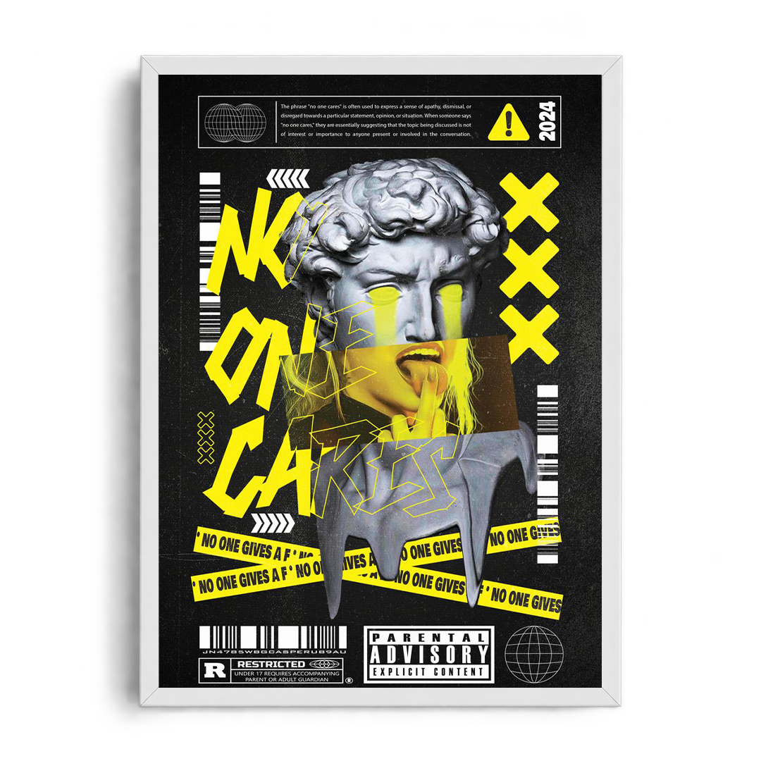 No One Cares - Classical Sculpture Cyberpunk" Modern Graphic Art Poster