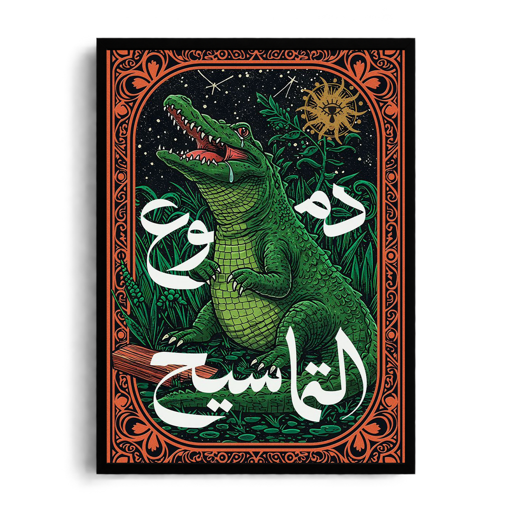 "Domo' El Tamaseeh" Crocodile Tears Arabic Idiom Vintage Illustrated Framed Art Poster