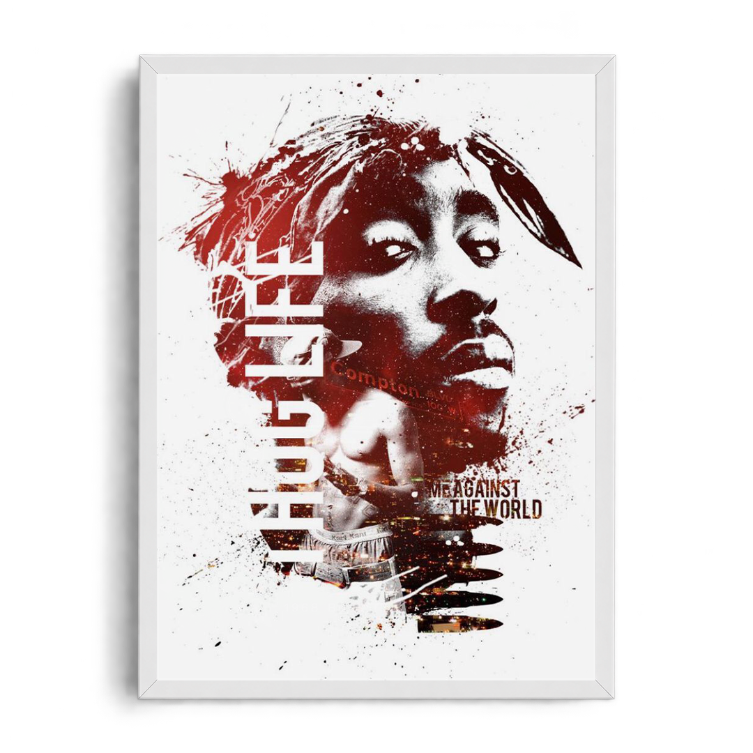 TUPAC - Thug Life & Me Against The World" Urban Splatter Framed Graphic Art Poster