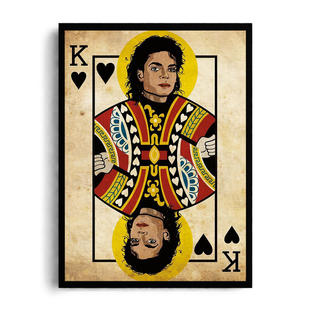 "Michael Jackson King of Hearts" Vintage Royalty Playing Card Framed Graphic Art Poster