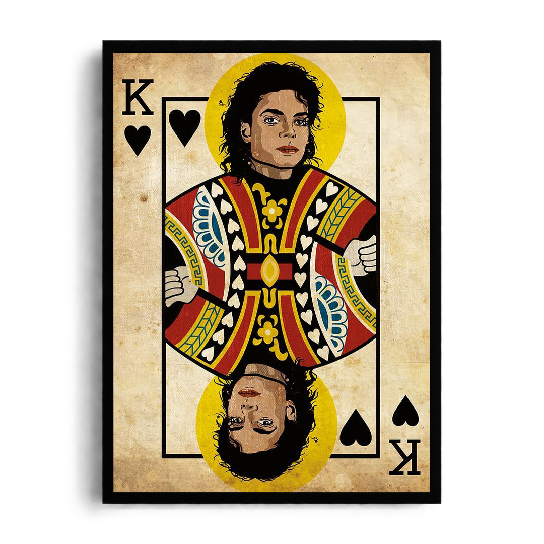 "Michael Jackson King of Hearts" Vintage Royalty Playing Card Framed Graphic Art Poster