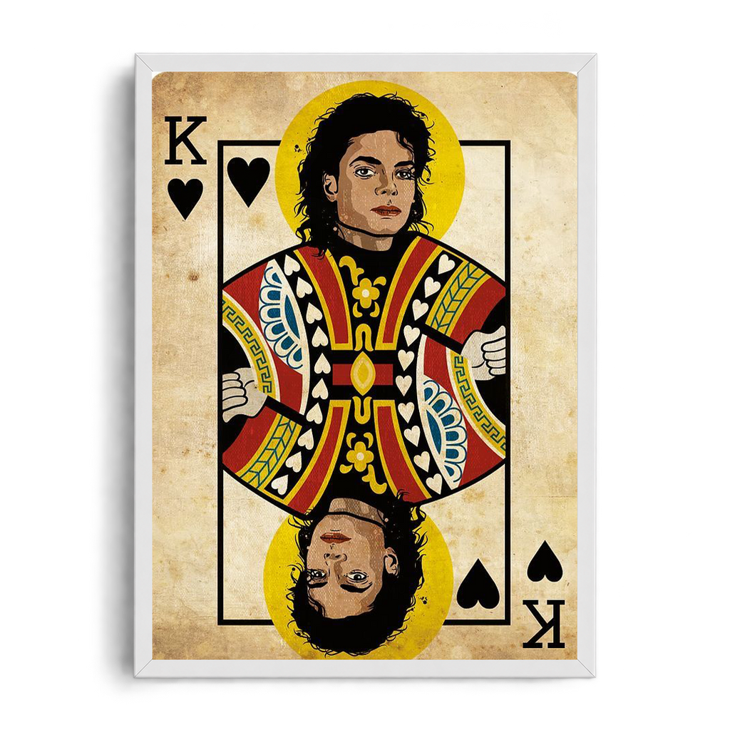 "Michael Jackson King of Hearts" Vintage Royalty Playing Card Framed Graphic Art Poster