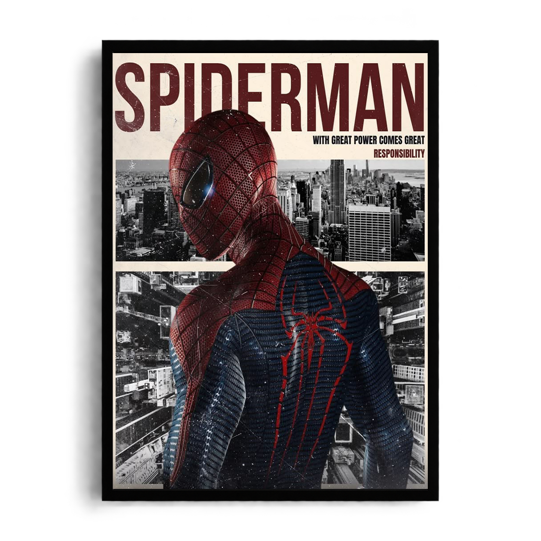 لوحة فنية مؤطرة Spider-Man Retro Skyline & Responsibility