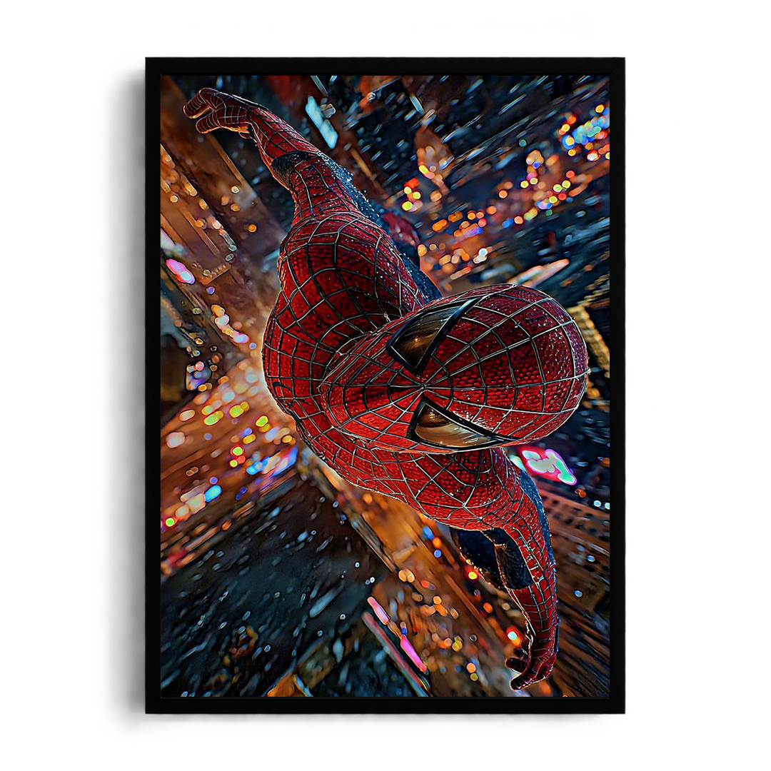 Spider-Man Night Swing Motion Blur City Lights Framed Art⁠