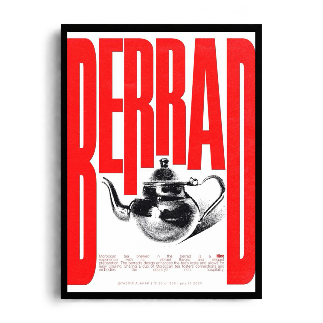 "BERRAD Moroccan Tea Heritage" Modernist Typography Framed Graphic Art Poster