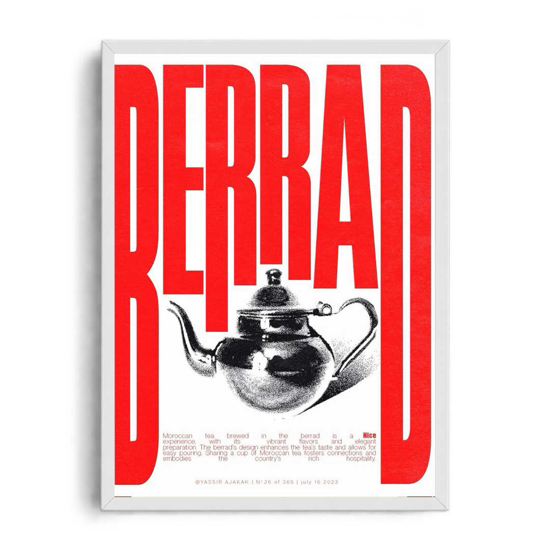 "BERRAD Moroccan Tea Heritage" Modernist Typography Framed Graphic Art Poster