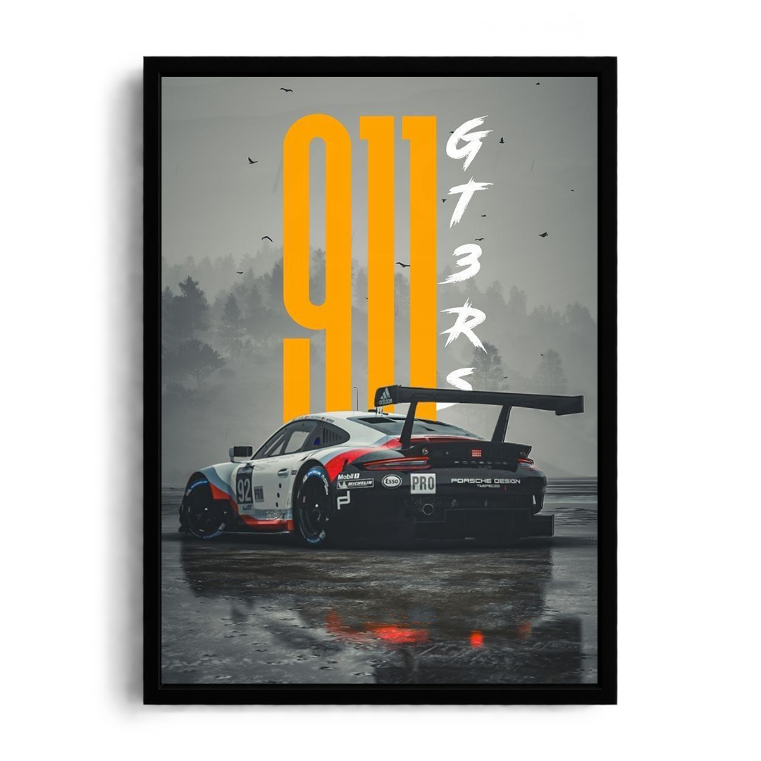 Porsche 911 GT3 RS Minimalist Yellow Typographic Framed Art