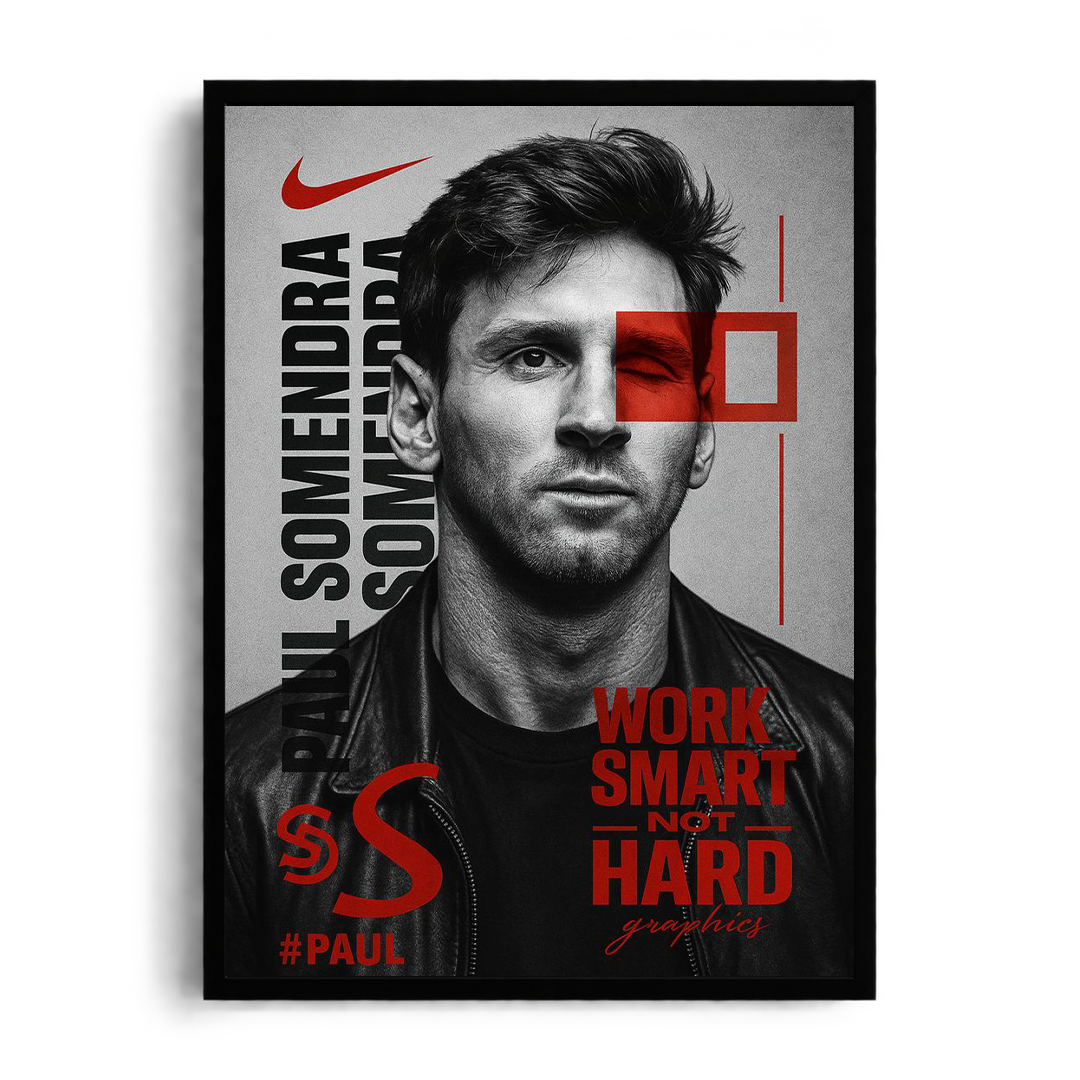 Lionel Messi - Work Smart Not Hard" Sports Graphic Art Poster