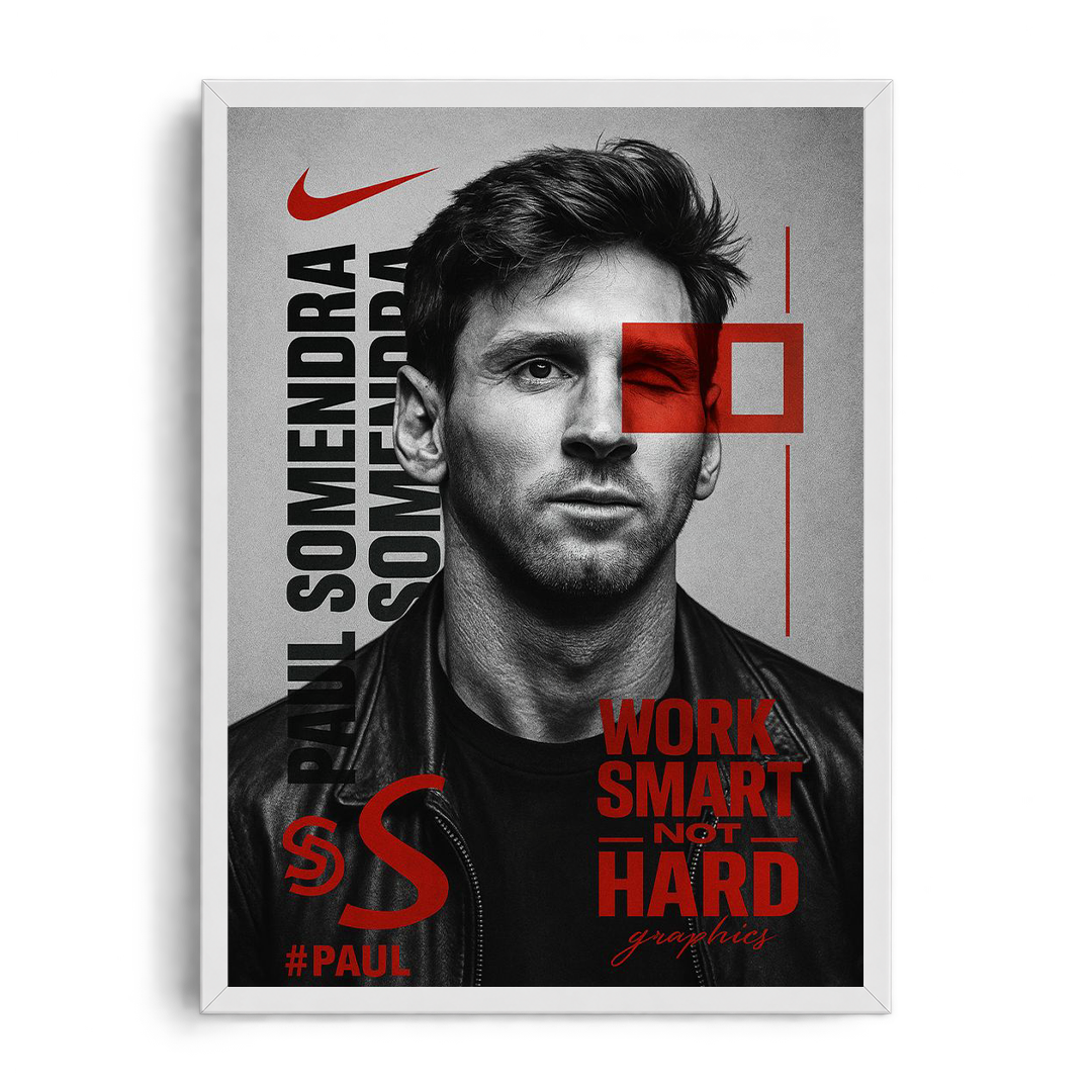 Lionel Messi - Work Smart Not Hard" Sports Graphic Art Poster