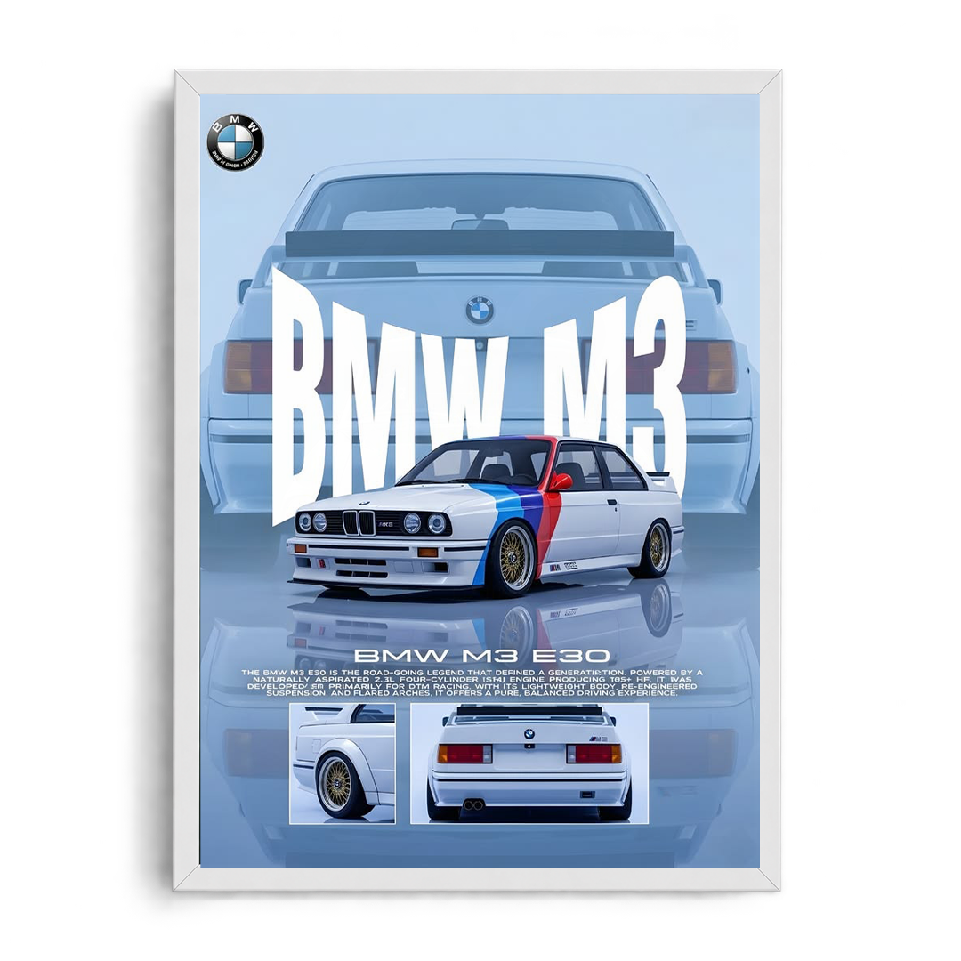 BMW M3 E30 Classic Legend Blue Edition Framed Poster⁠