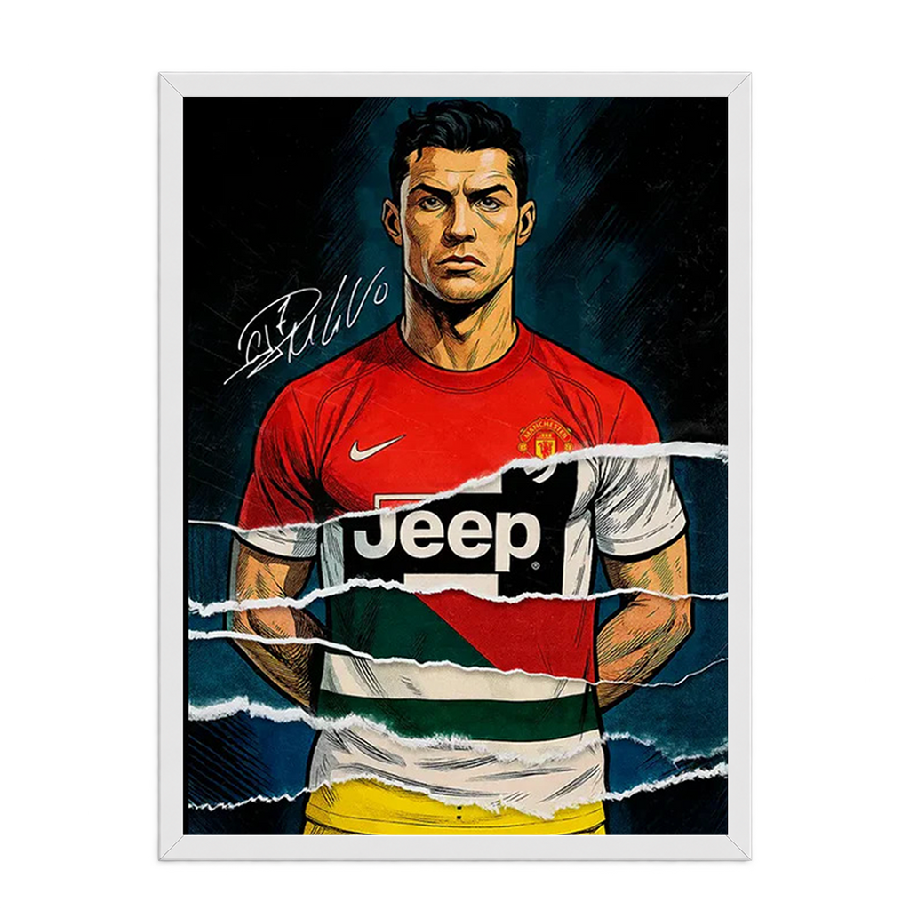 Cristiano Ronaldo Split Jersey (Juve & Man Utd) Framed Art Prin