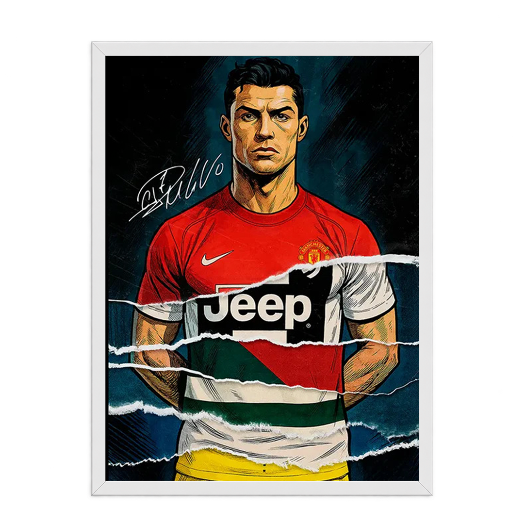 Cristiano Ronaldo Split Jersey (Juve & Man Utd) Framed Art Prin
