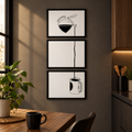Continuous Pour" Minimalist Coffee Line Art Vertical Triptych 3-Piece Kitchen Gallery Wall Set
