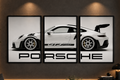 Porsche 911 GT3 RS Studio White" Minimalist Triptych 3-Piece Automotive Gallery Wall Art Set