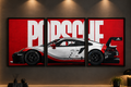 Porsche 911 RSR Motorsport" Red & White Block Typography Triptych 3-Piece Automotive Gallery Wall Art Set