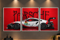 Porsche 911 RSR Motorsport" Crimson Ink Triptych 3-Piece Automotive Gallery Wall Art Set
