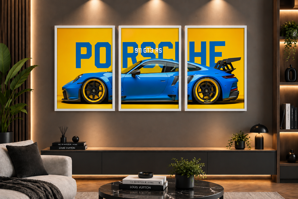 Porsche 911 GT3 RS" Vivid Triptych 3-Piece Automotive Gallery Wall Art Set