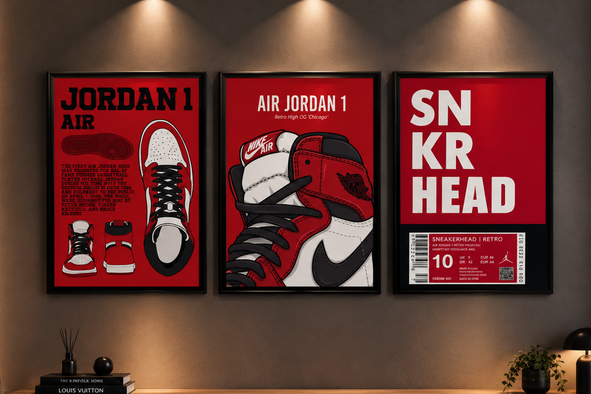 Air Jordan 1 Chicago" Sneakerhead Culture 3-Piece Gallery Wall Art Set