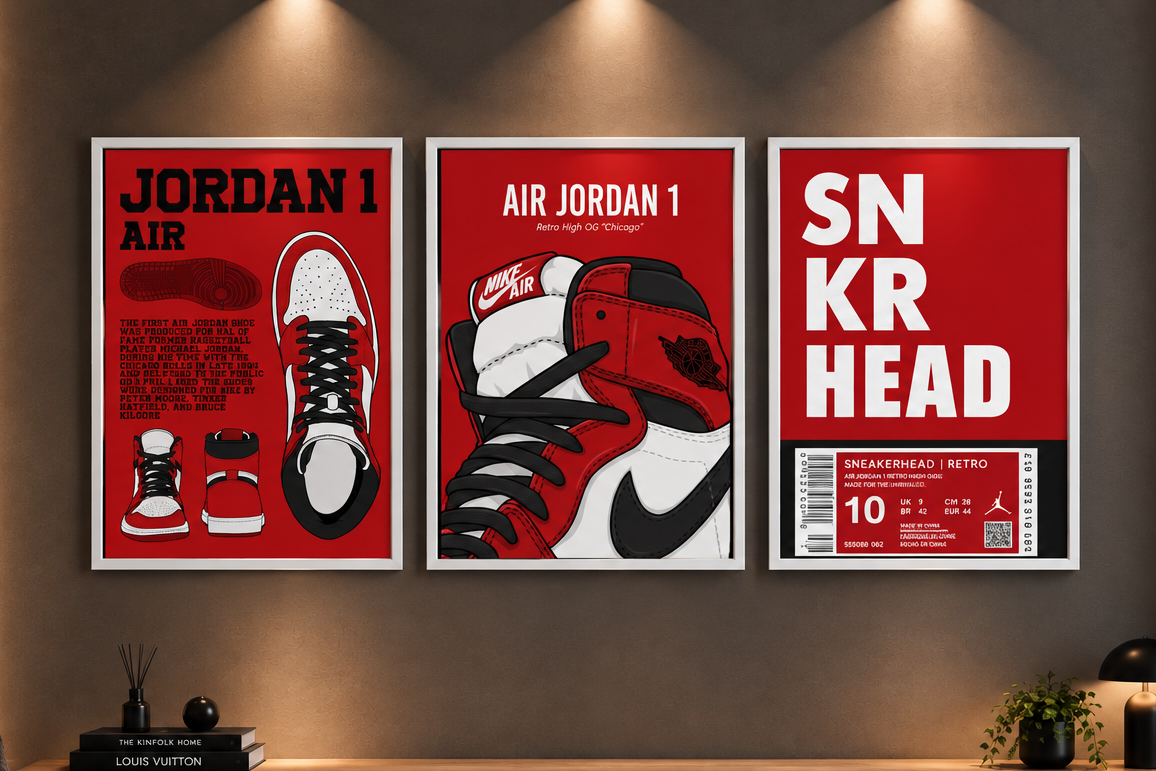 Air Jordan 1 Chicago" Sneakerhead Culture 3-Piece Gallery Wall Art Set