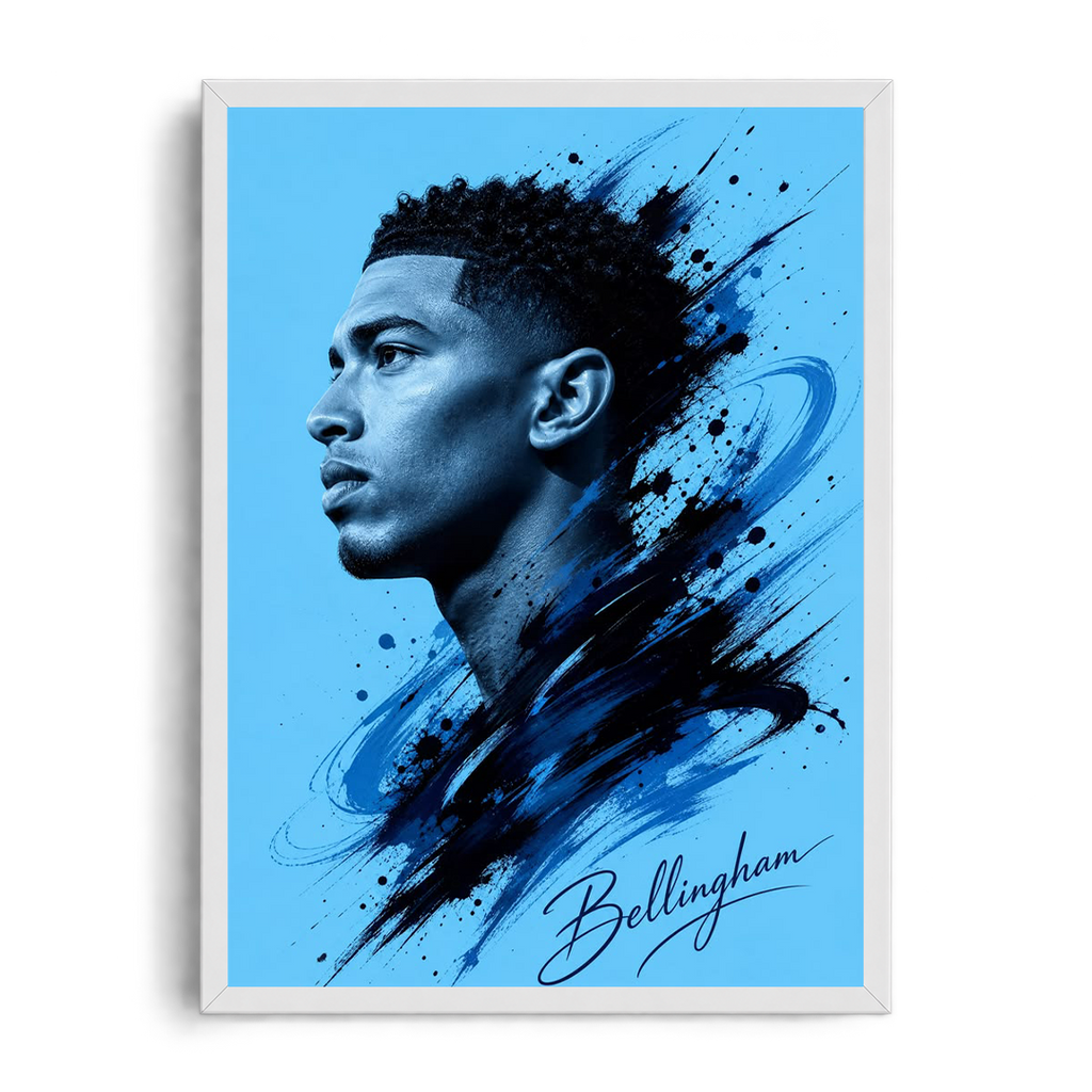 Jude Bellingham Blue Splash & Dynamic Silhouette Framed Art